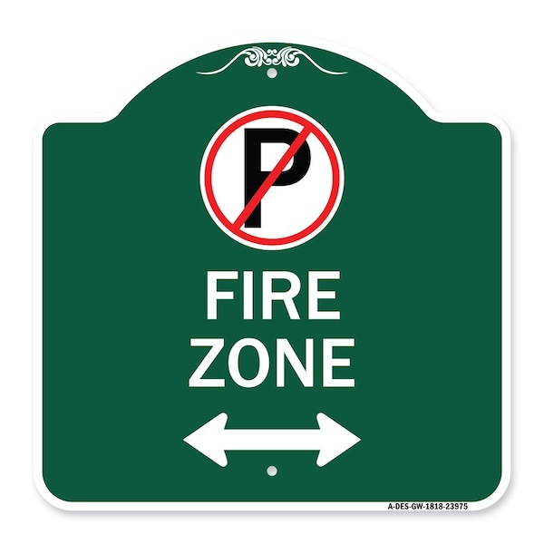 Fire Zone No Parking & Arrow Pointing Left & Right Heavy-Gauge Alum Sign, 18" x 18", GW-1818-23975